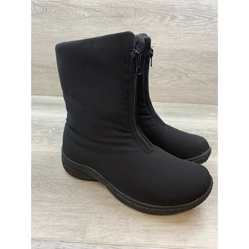 Propet Women's Black Front Zip Mid Calf Boots Narrow Size 6.5N AA Comfort Shoes